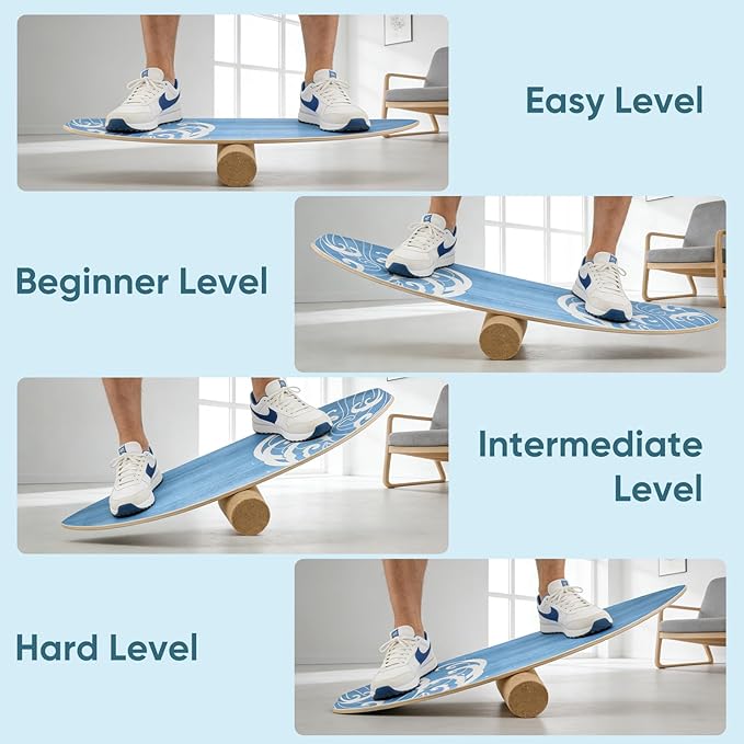Surf Balance Board Wooden Balance Board,3 Modes Wobble Board Trainer with Roller, Exercise Balancing Stability Trainer for Improve Balance, Surf Trainer & Sports Trainer Wobble Board