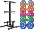 Weight Plate Tree Rack & Weight Set, Strength Training Plate Storage Stand and Barbell Holders for Home Gym, 1100 lb Weight Capacity, Fits Both 1" and 2" Bumper Plates
