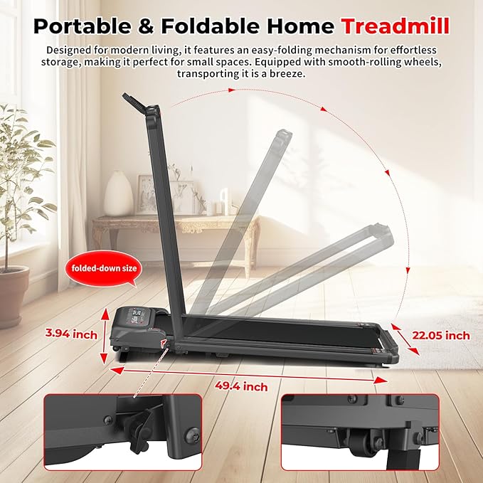 SubSun Foldable Treadmill for Home, Portable Walking Pad with Handle, Manuall/Auto/No Incline, 2.5HP Treadmill with 265 Lbs, Black/White