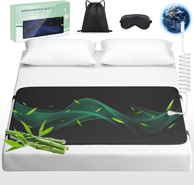 Grounding Mat for Bed with Leather, Improve Sleep, Relieve Stress & Pain, Anti-Slip & Eco-Friendly PU Leather, Includes Grounding Cord & Sleep Mask for Enhanced Rest Magnetic Therapy King-27''×78''