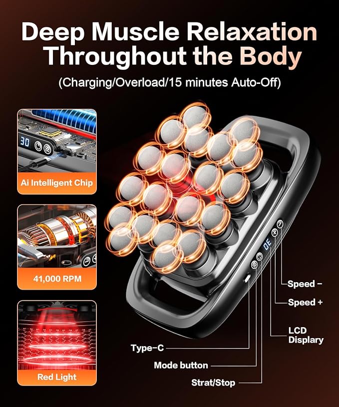 20 Head Massage Gun Deep Tissue Percussion Massager with 3 Modes&30 Intensities-Muscle Massage Gun for Back/Shoulder/Foot/Body/Hand Muscle Pain Relief,Birthday Gifts for Men Dad Husband