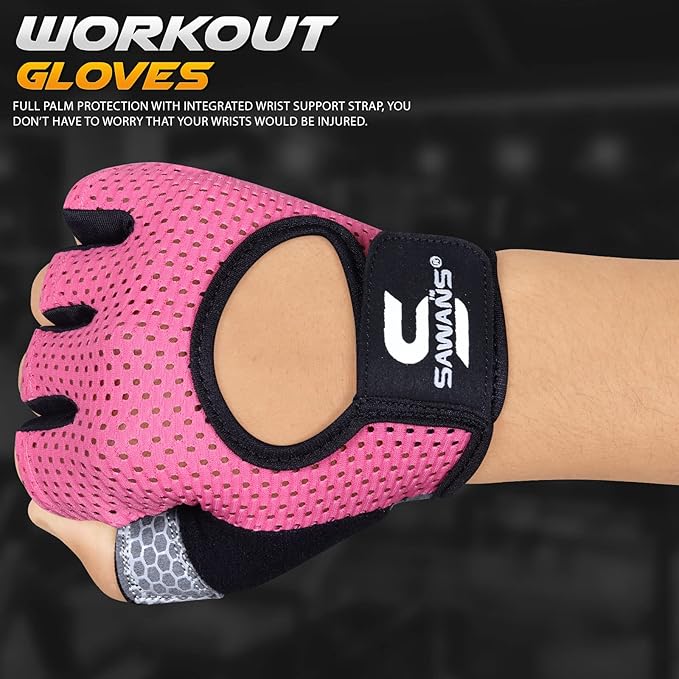 SAWANS Workout Gloves for Men and Women Weight Lifting Gloves Gym Fitness Exercise Cycling Pull ups Microfiber Lightweight Breathable Non-Slip Silicone Padded Palm Grip Protection