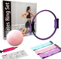 Pilates Ring Set, 15" Pilates Ring, Mini Ball, 3 Resistance Bands & Pump Kit, Home Workout Kit for Toning Arms, Thighs & Core