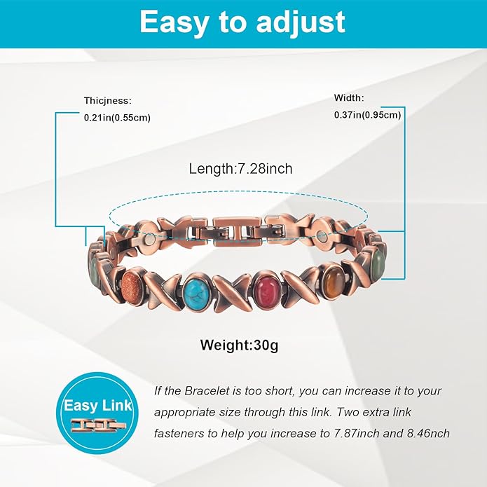 Copper Bracelets for Women, Pure Copper with Colored Turquoise Bracelet, 3500 Gauss Magnets, Fashion Jewelry（FUTI-1）
