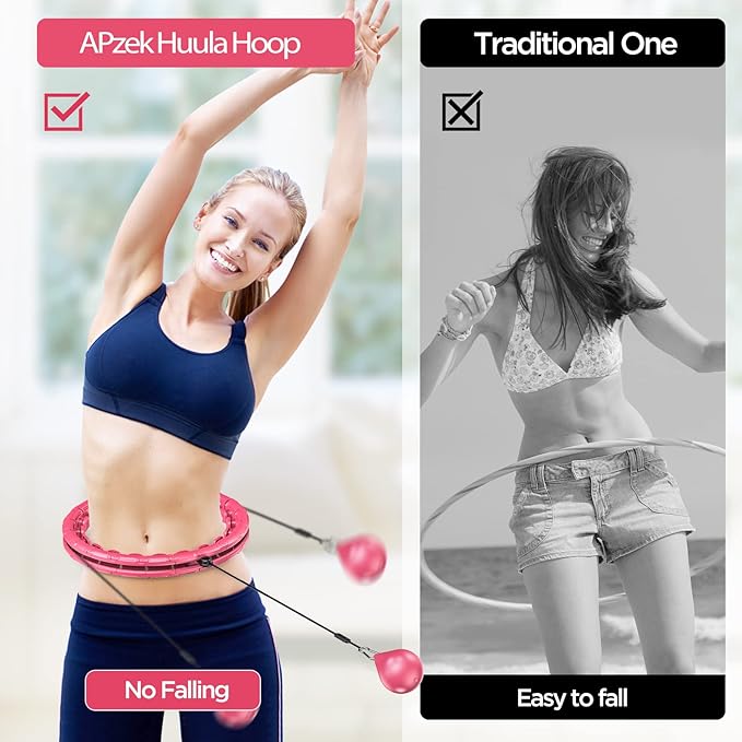 Weighted Exercise Hoop Plus Size, 32 Detachable Knots for Adults & Beginners, 2 in 1 Abdomen Fitness Massage Non Fall Smart Hooola Hoop with Auto Spinning Ball