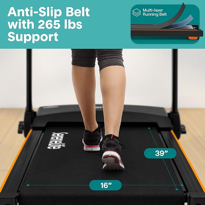 SereneLife Treadmill with Incline & Handle Bars | Compact Portable Walking Pad & Treadmill for Home/Apartment | Wide Running Belt 40" x 16" | Includes Workout Trainer Program with Bluetooth App