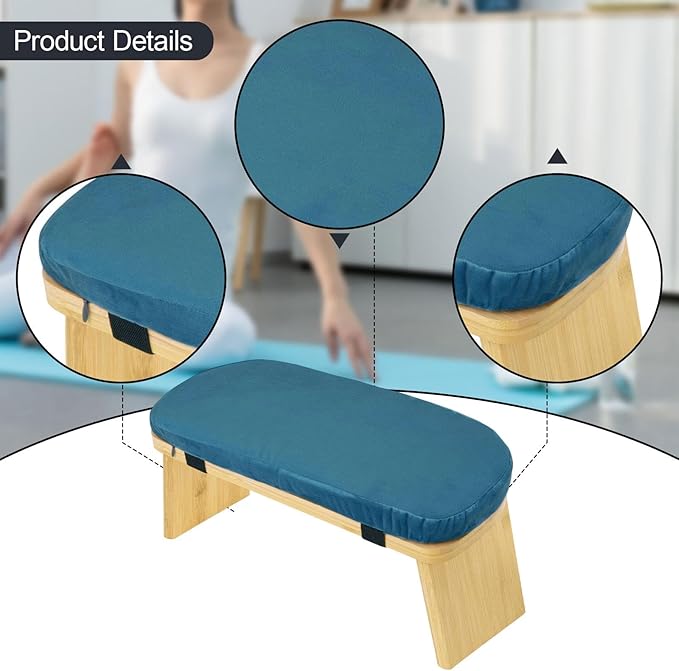 Meditation Bench Prayer Bench with Soft Cushion Wooden Comfortable Portable Folding Kneeling Stool Prayer Stool, Blue