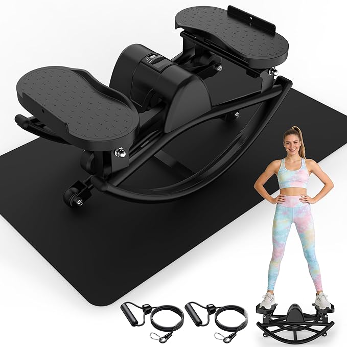 KINMAC Lateral Stepper for Exercise-Rocking Stepper Machine with Resistance Bands & Anti-Slip Mat and LCD Monitor, Professional Stair Stepper for Home Workout