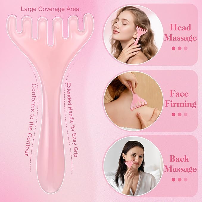 3Pcs Scalp Massage Tool for Head Massager Tool Pink Resin Gua Sha Comb for Relaxation Christmas,Stocking Stuffs