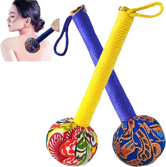 Mugwort Massage Hammer, Back Massager Hammer， Pain Relief Massager for Neck, Back, Shoulder & Body - Handheld Percussion Therapy Tool with US Design Patent,(Blue and Yellow…)
