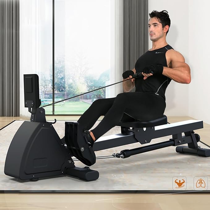 Hydralic Rowing Machine Folding Full Motion Rower with LCD Monitor Adjustable Resistance for Home Use 330lbs Weight Capacity