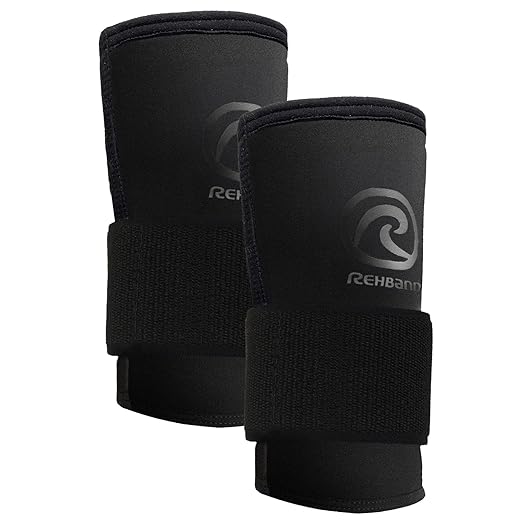 Rehband RX Wrist Support Power Max, 3-in-1 Neoprene Sleeve + Wrap for Strength Training, Protects during Kettlebell Training, stabilizes wrist, forearm protection, Colour:Carbon/Black, Size:Large