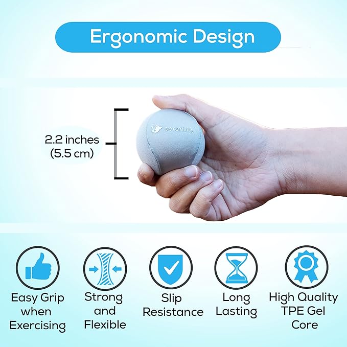 Serenilite Stress Balls for Adults, Squeeze Ball for Hand Therapy, Stress Ball, Hand Exercisers for Therapy & Grip Strengthening, Physical Therapy Balls, Hand Grip Strengthener.