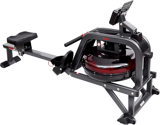 Sunny Health & Fitness AquaStrive Series Smart Water Rower, 300LB Capacity Plus Dynamic Hydro Resistance for Home Cardio Workout, Free SunnyFit Training App Connection