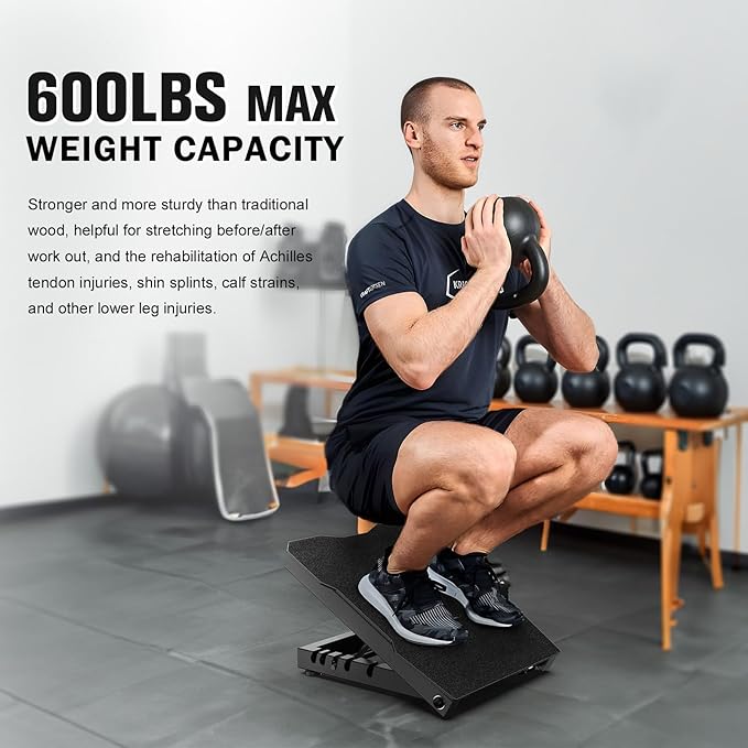 Steel Slant Board Calf Stretcher 600lbs Weight Capacity Squats Wedge 5 Adjustable Incline Balance Board for Foot Leg Hamstring Knees Ankle Heel Stretching Training for Home Gym or Commercial