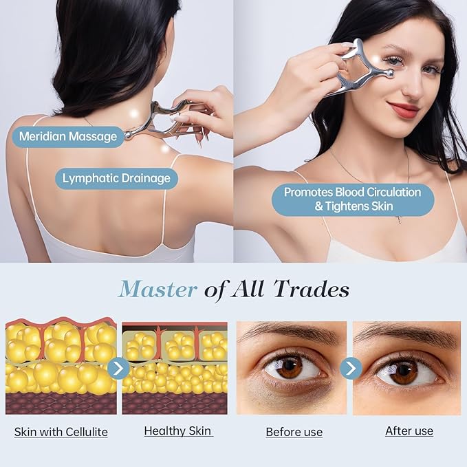 Metal Gua Sha Facial Tools, Portable Scalp Massage Tool, 5 in 1 Massage Comb for Head, Neck, Shoulders, Legs & Arms Hand Held Head Massager for Deep Relaxation and Relieving Fatigue & Pain, Home SPA