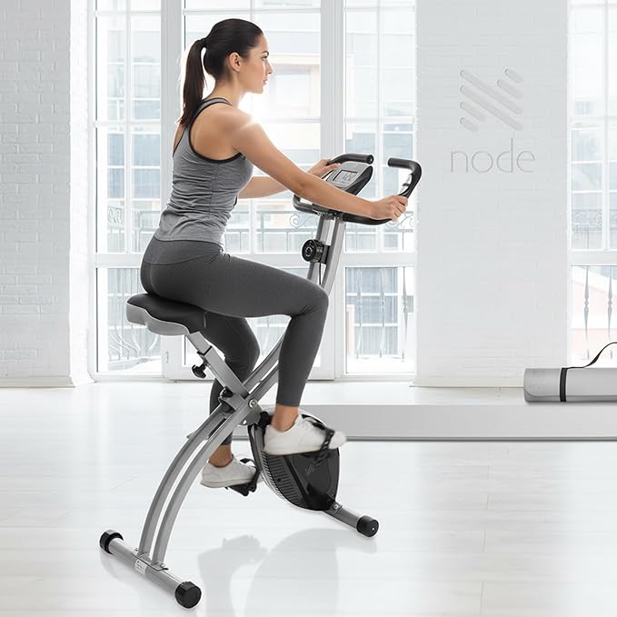 Indoor Cycling Bike - Folding, Upright Stationary Exercise Cycle with Magnetic Resistance