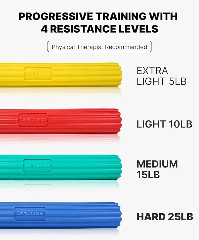 DMoose Fitness Flex Resistance Bar for Physical Therapy - Non-Slip Odorless Material, Exercise Bar for Tennis & Golfers Elbow Tendonitis Relief - Wrist and Forearm Strengthener & Grip Strength Trainer