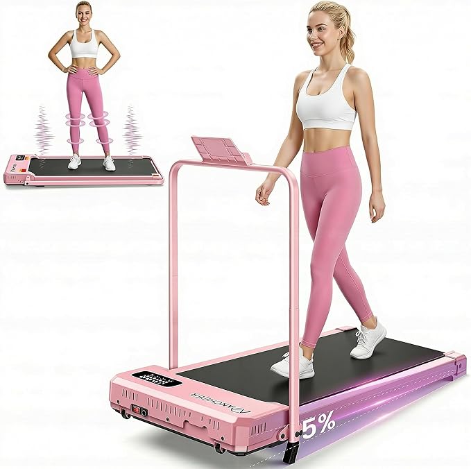 Small Walking Pad Treadmill with Incline - Under Desk Treadmills with Vibration Plate, 2.5HP Compact Portable Walking Pads with Handle Bar for Home Small Spaces, Office, Remote Control & LED Display