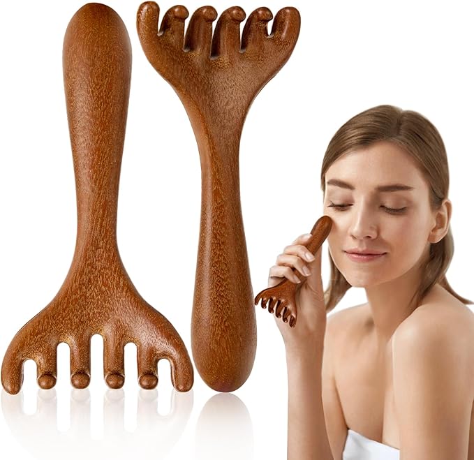 MoyRetty Wooden Head Massager, Sandalwood Scalp Scratcher with Storage Bag, Traditional Handcrafted Massage Tool (2 Pack)