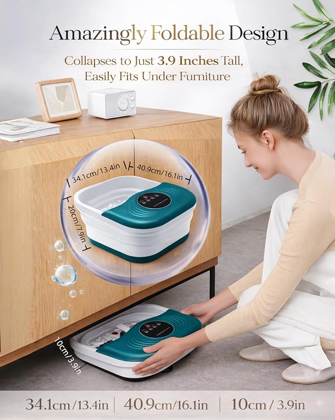 Foot Spa Bath Massager with Heat, Bubble Jets, Red Light & Timer, Pedicure Foot Spa with 95-118℉ Temperature Control, 8 Shiatsu Rollers, Pumice Stone, Gift for Women,Men,Dad