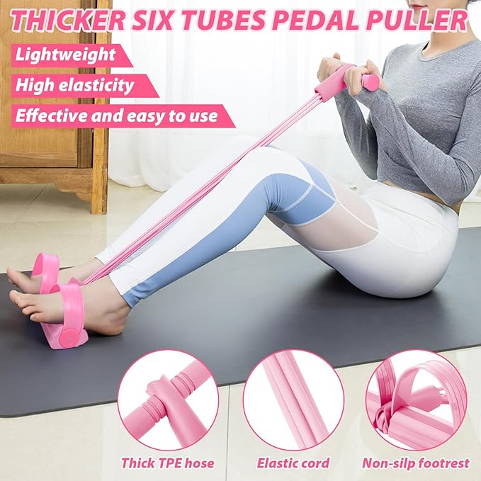 17 Pcs Home Pilates Kit with Resistance Bands 6 Tube Pedal Puller Resistance Band Set for Women Weight Loss Leg Training Workout Equipment Gym Exercise Equipment Beginners Yoga