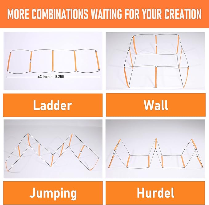 All-in-One Agility Ladder Agility Training Equipment Foldable Instant Set-up Tangle-Free Design 8+4 Rung Speed Ladder Workout Ladder with 12 Soccer Cones & 3 Resistance Band & 1 Storage Bag