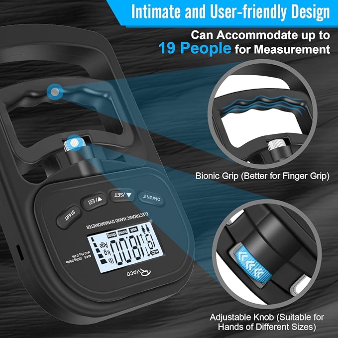 Ryaco Grip Strength Tester With Grip rings, finger exercisers, 396lbs/180kg Digital Hand Dynamometer Grip Strength Trainer Set Electronic Hand Grip Strengthener with LCD Display for Rehab