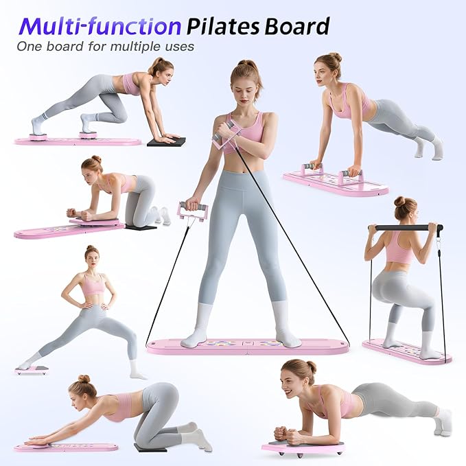 Pilates Board Pilates Reformer Set for Women, 7 in 1 Foldable Pilates Equipment with Timer, Portable Pilates Machine for Home Workout, Fitness, Exercise, Ab, Core