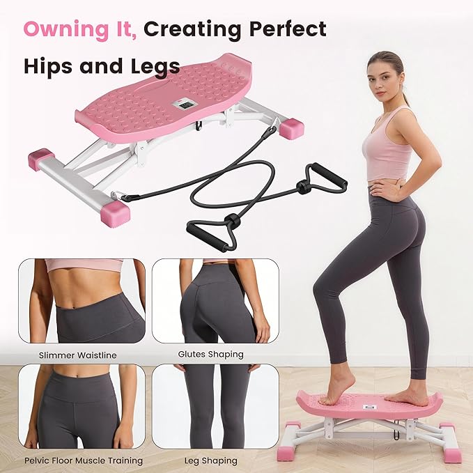 SogesPower Balance Board Trainer for Adults, Ski Balancing Machine with Resistance Bands & LCD Display, Wobble Board Rocking Stepper for Full Body Workout for Home Gym,Cardio Core & Leg Training