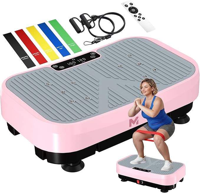 MASYN Vibration Plate Exercise Machine for Lymphatic Drainage 120 Levels Whole Body Vibrating Platform with Resistance Bands & Bluetooth 440 lbs Capacity Shaker Board Workout Equipment for Weight Loss