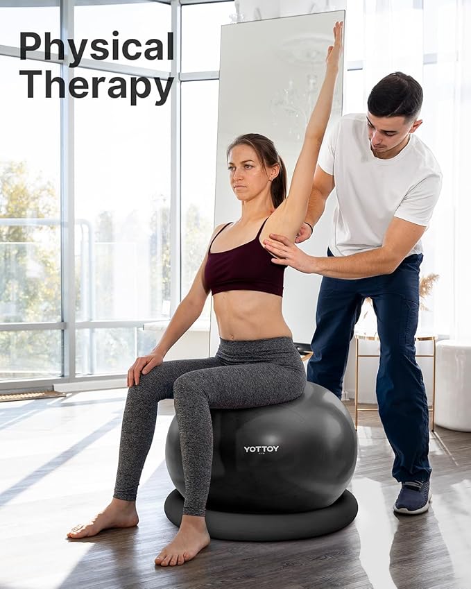 YOTTOY Exercise Ball Chair with Base,Yoga Ball Chair for Home Office Desk, Stability Ball & Fitness Ball Seat with Pump (Black, 23-26ines(58-65cm))