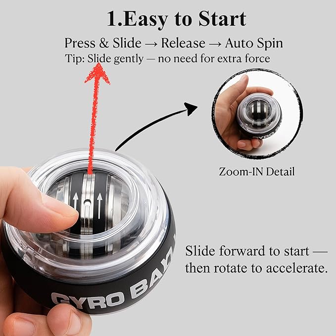 Torque Ball Auto-Start Gyro Ball – Easy Wrist Exercise Ball for Hand Grip, Finger Coordination & Forearm Training (Great for Seniors & Beginners)