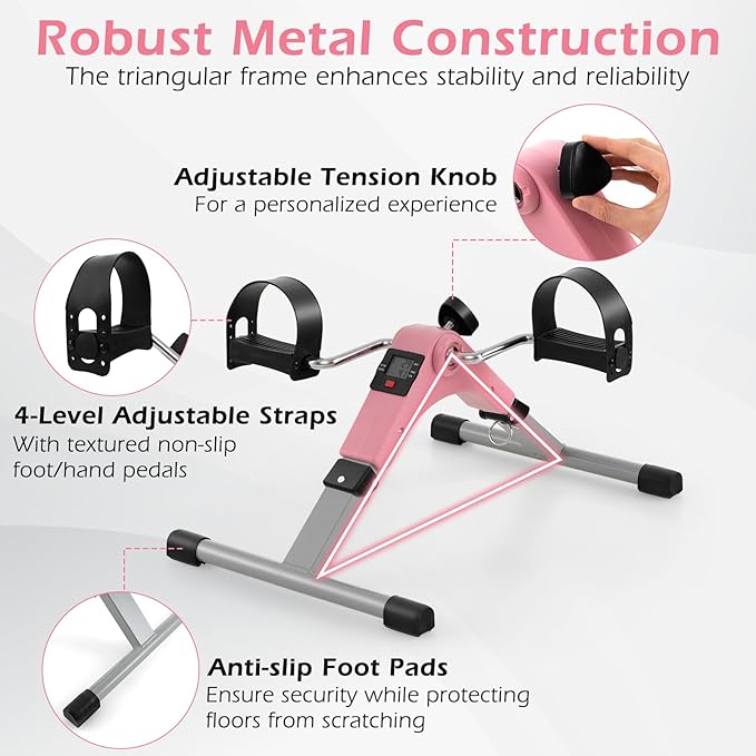 Goplus Folding Pedal Exerciser, Under Desk Mini Exercise Bike for Arm & Leg Workout, Portable Desk Bike Peddler Machine w/ Adjustable Resistance & LCD Display for Adults Seniors, Home & Office