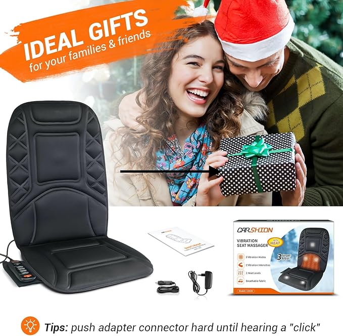 Back Massager with Heat,Heated Seat Cover Cushion with 5 Vibrating Massage Nodes Chair Pad for Pain Relief Home Office Use