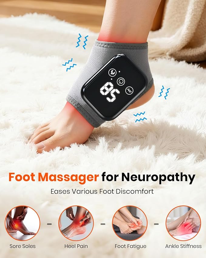 Foot Renew Massager for Neuropathy, 3-in-1 Cordless & Portable Foot and Ankle Massager for Heel, Arch & Ankle Relief, 3-Level Vibration & Heat, Ideal Gift, Includes Extension Strap (Gray)
