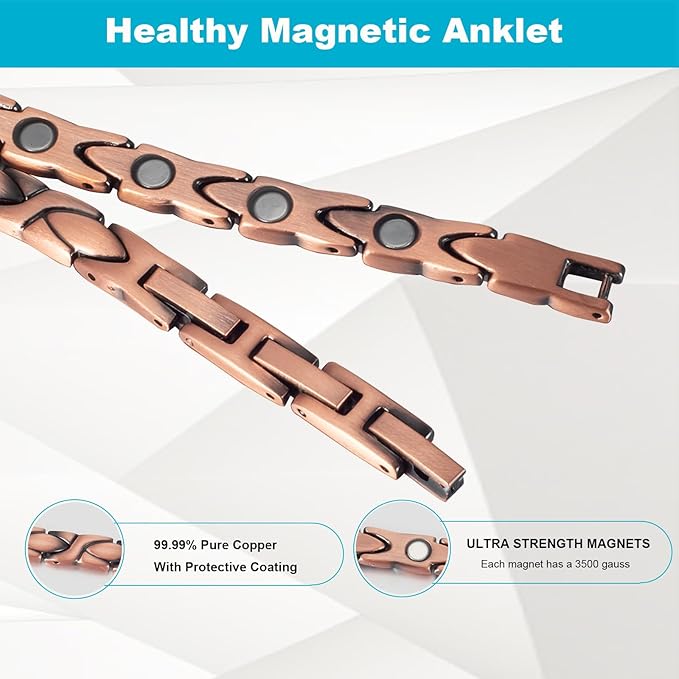 Copper Ankle Bracelet Women, Pure Copper Magnetic Anklet, Fashion Jewelry Present (One -Piece)