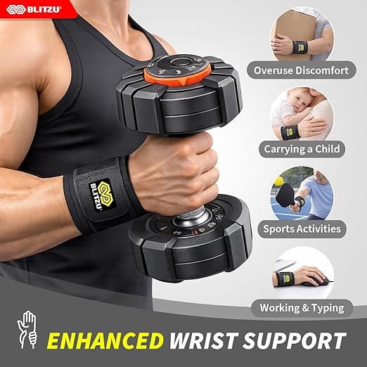 BLITZU 2 Pack Wrist Wraps, Carpal Tunnel Wrist Brace for Women and Men, Breathable Adjustable Compression Wrist Support for All-Day Wear, Wrist Bands for Work, Fitness, Weightlifting, Gym Workout