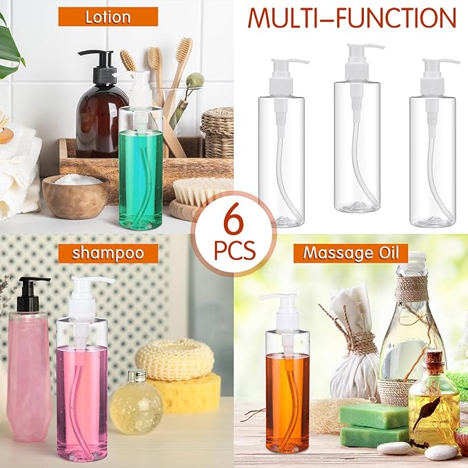 Eaasty 6 Sets Massage Bottle Holster Adjustable Single Holster and 8 oz Plastic Pump Dispenser Bottles for Lotion Massage Oil, Black
