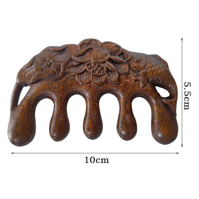 Wooden Massage Comb 100% Natural Handmade Pure wood Five-tooth Meridians Scalp Massager Comb No Static Wide Tooth Combs for Head Scalp Combs Meridians Scraping Massage Tool (Carving style)