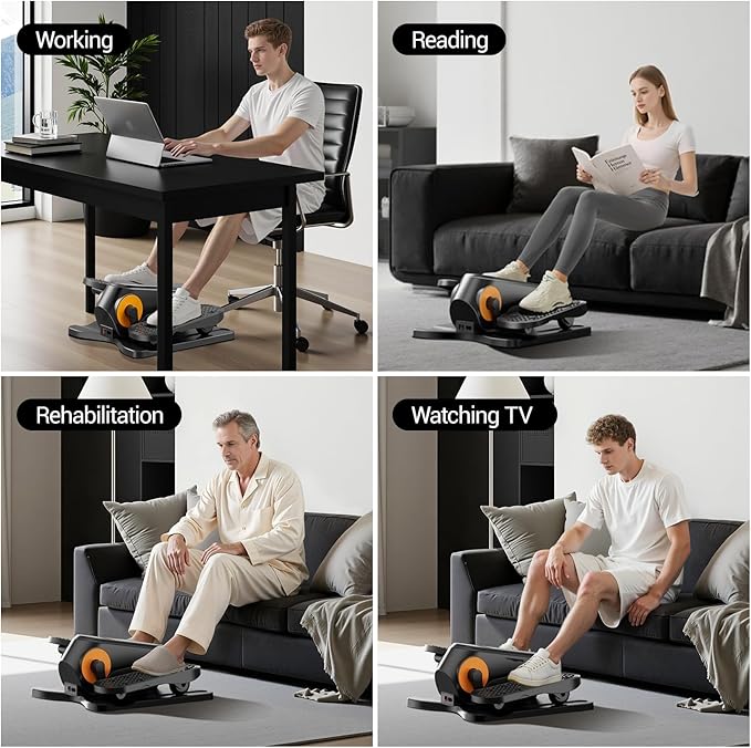 Under Desk Elliptical Machine, Electric Seated Pedal Exerciser, Mini Elliptical Leg Exerciser with Remoter, 12 Level Speeds, Forward & Reverse Direction, Manual & Auto Mode for Home Office