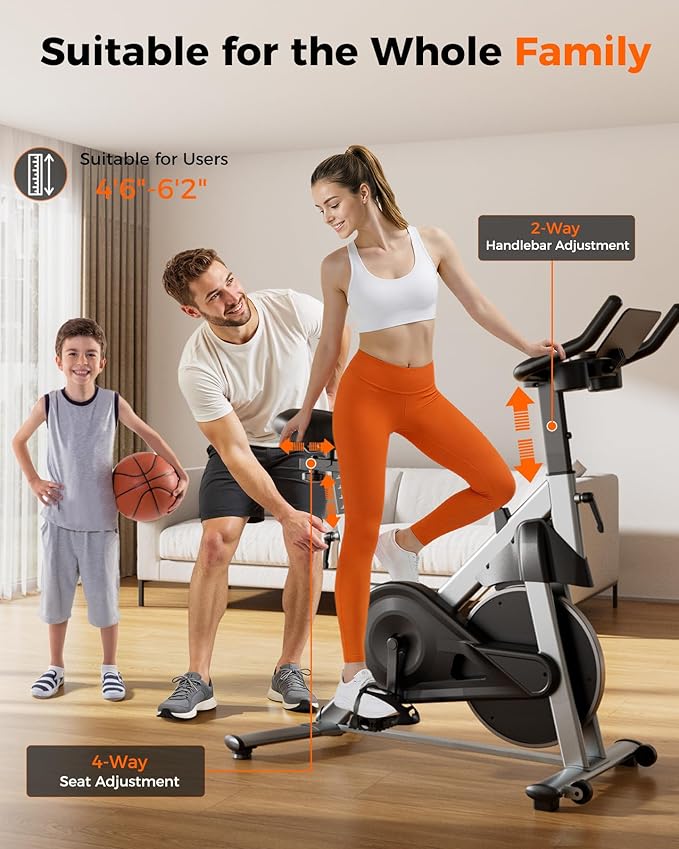 SupeRun Magnetic Exercise Bike for Home, Stationary Bikes Indoor Cycling with 32-Level Resistance, Adjustable for Users 5'1" to 5'11" & 300lbs Capacity