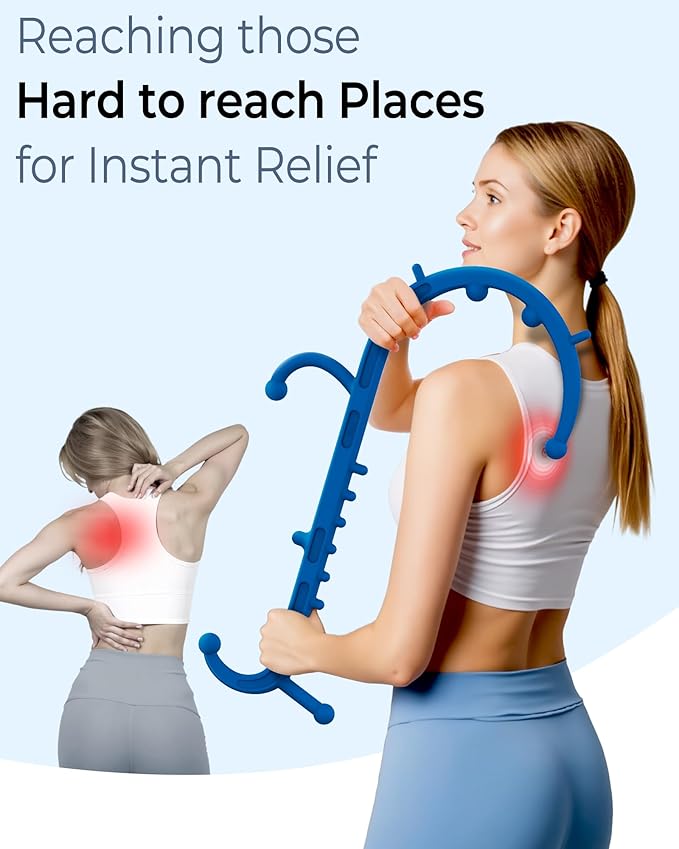 Back and Neck Massager for Pain Relief Deep Tissue, Upgraded Full Body Trigger Point Cane Massage Tools, Massage Stick Pressure Point Hook, Muscle Knot Remover Tool (Blue)