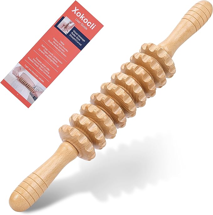Wood Cellulite Massage Roller Wood Therapy Massage Tools Body Roller Fascia Blaster Lymphatic Drainage Massager for Legs Thighs Muscle Pain Relief(White (White 9-Wheel)