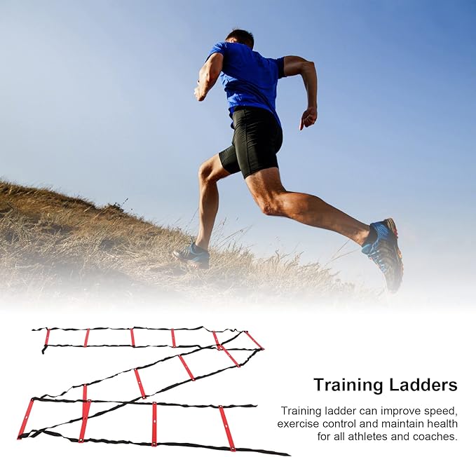 7M 14 Rung Agility Speed Ladder Stairs, Adjustable Training Ladder for Soccer Football Fitness, Non - Slip PP Agility Ladder with Angle Marks for Athletes and Coaches