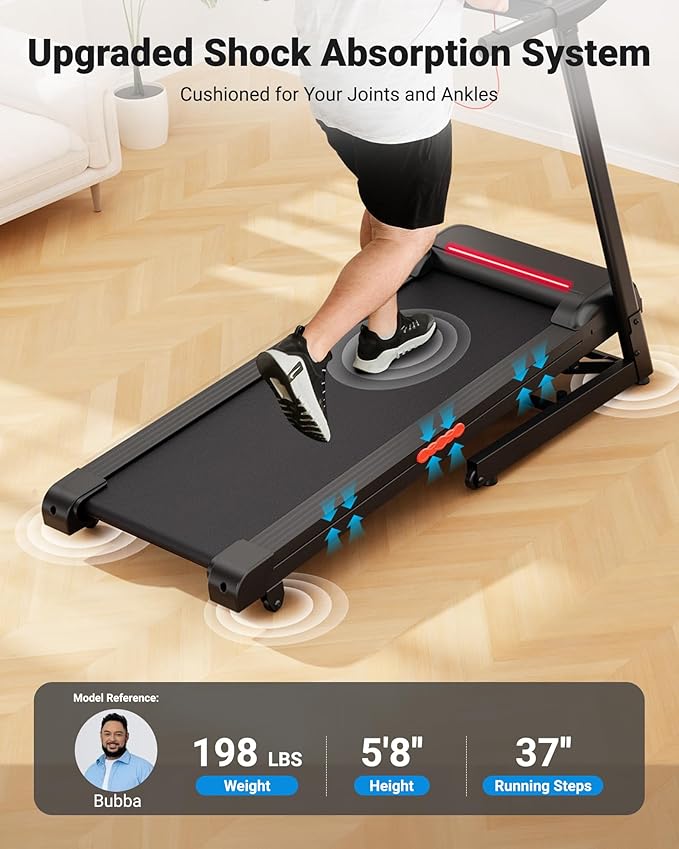 THERUN Incline Treadmill 18" LED Screen & 16.5‘’ Wide Belt, Running Treadmill 2 Layers Shock-Absorbing, Foldable for Indoor Fitness Workouts