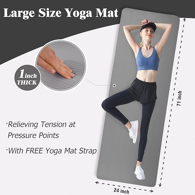 BalanceFrom Yoga Mat 1-Inch Extra Thick High-Density Exercise Mat with Non-Slip Surface & Carry Strap for Men & Women Tear-Resistant Pilates Workout Mat for Home Gym, Floor Fitness, Multiple Colors