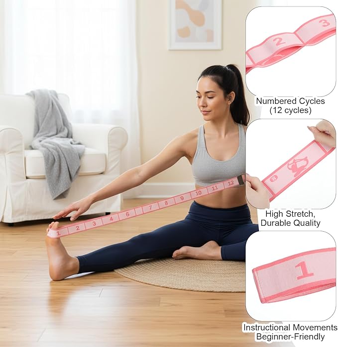 12 Loops Yoga Band, Yoga Bands for Stretching Stretching Bands Stretch Straps with Loops for Dance, Gymnastics, Physical Therapy, Flexibility & Resistance Training, Ballet, Latin Workouts