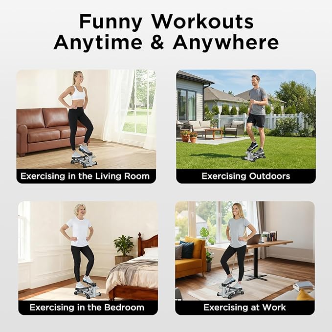 Efitment Mini Stepper Steppers for Exercise at Home Stair Step Cardio Thigh Master Workout Equipment Fitness Pedal Exerciser Non-Slip Pedals with Resistance Bands LCD Digital Monitor Climber