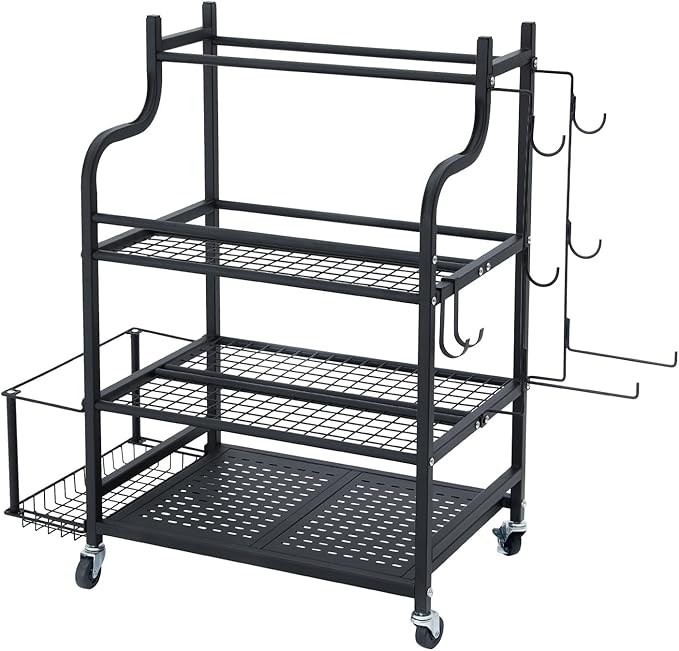 VEVOR Yoga Mat Storage Rack, Home Gym Workout Equipment Organizer, Powder Coated Finish Steel Yoga Mat Holder with Hooks & Wheels, Weight Rack for Dumbbell, Kettlebell, Foam Roller, and Yoga Strap